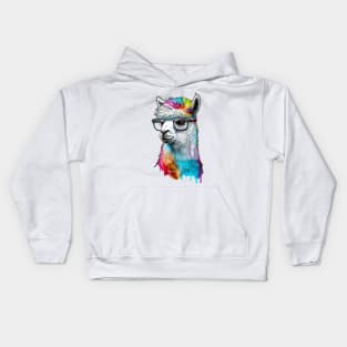 Alpaca Llama with nerd glasses Kids Hoodie